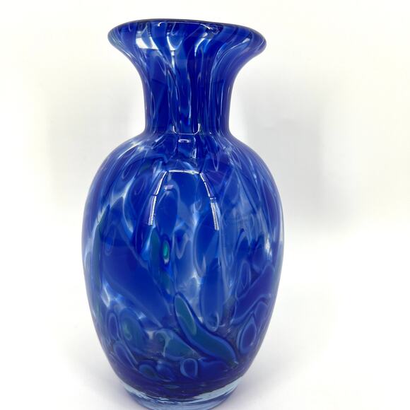 Vintage Cobalt Blue "murano" style Swirl Art Glass Artisan Vase 8" - Picture 7 of 8